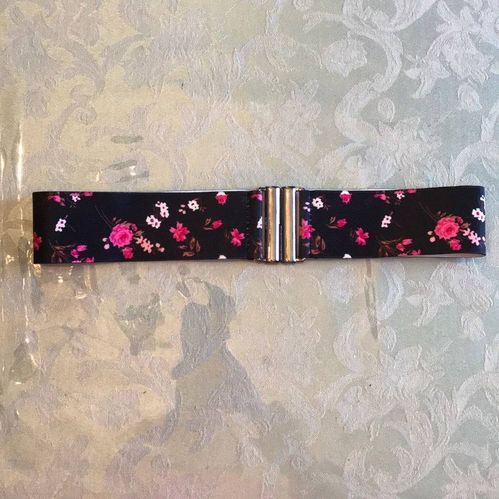 Last day-Black and pink Floral Stretch Belt